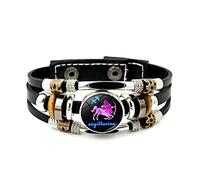 Luminoso Braccialetto In Pelle Con 12 Costellazioni - Dodici Segni Zodiacali Bracciale Punk Intrecciato Multistrato,Bilancia Scorpione Vergine Leone Pulsante Gemma Per Uomo E Donna,Sagittario,Taglia U