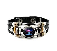Luminoso Braccialetto In Pelle Con 12 Costellazioni - Dodici Segni Zodiacali Bracciale Punk Intrecciato Multistrato,Bilancia Scorpione Vergine Leone Pulsante Gemma Per Uomo E Donna,Cancro,Taglia Unica