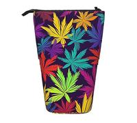 Luminoso Colorato Weed Pattern Stampa Matita Pouch Stand Up Matita Caso Durevole Telescopico Penna Sacchetto di Trucco Per Forniture Per U, Nero , Taglia unica