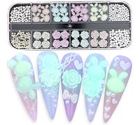Luminoso coniglio rose fiori chiodo glitter decalcomanie unghie brillanti strass unghie gemme 3D nail art decorazioni