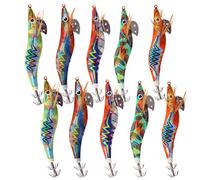 Luminoso Squid Jig Gamberi Gancio di Legno Gancio Esche da Pesca di Gamberetti Esche 10pz Squid jigs Octopus Calamari Gancio di Acqua Salata Esche(3.0#-10pz)