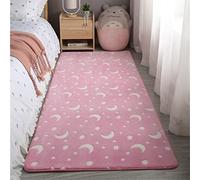 Luminoso Tappeto Cavalli Stelle Luna Geometria Tappeto in Peluche per Soggiorno Camera da Letto Bambini Decorazioni per la Casa Divano Cuscino in Velluto Rosa Grigio (Stelle Luna,80×160 cm)