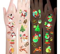 Luminous Christmas Temporary Tattoos for Kids - 120 pezzi di Natale Glow in The Dark Tattoos Stickers for Boys and Girls, Christmas Party Favors for Kids Stocking Stuffers and Gifts 10 fogli