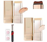 Luminous Dual-Ended Concealer Foundation Stick,Foundation Stick Korean 3 In 1,Multi-Use Foundations Make Up Sticks With Brush,24h Long-Lasting Waterproof & Sweatproof. (Bright White+ Natural, onesize)