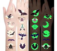 Luminous Halloween Temporary Tattoos for Kids-10 Sheet Glow In The Dark Halloween Bat Tattoos for Boys and Girls, Halloween Decorations Cosplay Face Makeup Accessories, Halloween Party Favors