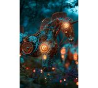 Luminous Mechanical Spirit Journal: Dreamy Zen Notebook with Glowing Metal Animal Design | Surreal Steampunk & Cyberpunk Art Writing