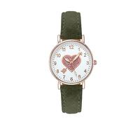 Luminouse - Orologio da polso da donna, classico, al quarzo, facile da leggere, quadrante con freccia attraverso il cuore, orologio rotondo in pelle, orologio da polso per donne di compleanno, Verde