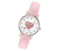 Luminouse - Orologio da polso da donna, facile da leggere, quadrante con freccia attraverso il cuore, orologio rotondo in pelle, per compleanno, cinturino in gomma da 20 mm, rosa, One Size