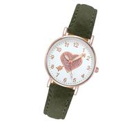 Luminouse - Orologio da polso da donna, facile da leggere, quadrante con freccia attraverso il cuore, orologio rotondo in pelle, orologio da donna per compleanno, si illumina per coppie, Verde, One