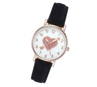 Luminouse Orologio da polso da donna, facile da leggere, quadrante con freccia attraverso il cuore, orologio rotondo in pelle, orologio da polso per donne, compleanno, cassa per uomini, Nero , One