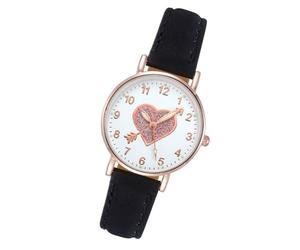 Luminouse - Orologio da polso da donna, facile da leggere, quadrante con freccia attraverso il cuore, orologio rotondo in pelle, orologio da donna che si illumina al buio, Nero , One Size