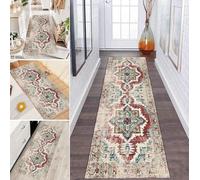 LUMIPAP Tappeto a passatoia per cucina e corridoio, antiscivolo, lavabile, per corridoio, lavanderia, 80 x 450 cm, rosso, blu e persiano, delicato stile retrò