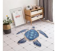 Lumirug Tappeto a forma di tartaruga blu con motivo animali marini in morbido peluche, per camera da letto, bagno, cameretta dei bambini, tappeto a tema oceano costiero, decorazione per la casa dei