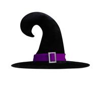 Lumiscent Cappello da strega per Halloween, cappello da strega nero, cappello da strega per Halloween, cappello da strega nero, con fibbia argentata, cappello a punta di velluto, accessorio per feste