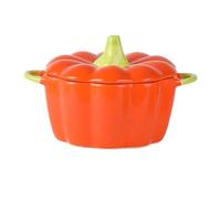 Lumiscent Pentola di zucca, ciotola di zucca in ceramica con coperchio, ciotola di farina d'avena, ciotola di zucca, ciotola di Halloween con manico, accessorio creativo, decorazione per Halloween a