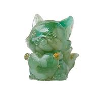 Lumisoul - Ciondolo a forma di cuore a forma di volpe in cristallo grezzo fatto a mano, con scaglie di resina e pietre, decorazione da scrivania lucida unica, grazioso ornamento da collezione per