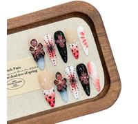 Lumisoul Dark Night Carnivorous Plant 3D Press On Nails - Unghie a forma di fiore scolpite fatte a mano, nail art tropicale gotica, dichiarazione unica riutilizzabile Nai (XS)