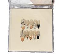 Lumisoul Maillard - Unghie finte floreali 3D a pressione, fatte a mano, motivo leopardato in rilievo, vintage, marroni, unghie finte eleganti scolpite per donne (ellisse lunga, M)