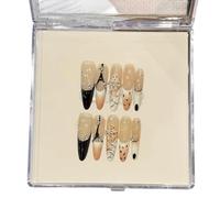 Lumisoul Maillard - Unghie finte floreali 3D a pressione, fatte a mano, motivo leopardato in rilievo, vintage, marroni, unghie finte eleganti scolpite per donne (punta sottile, XS)