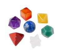 Lumisoul Scultura geometrica esagonale in agata a sette colori, decorazione in cristallo lucido per tavolo da casa e ufficio, chakra con pietre multiple (set geometrico di cristallo arcobaleno)