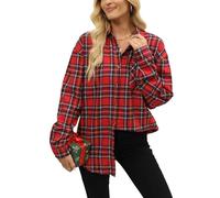Lumister Camicia Oversize in Flanella Rossa da Donna a Maniche Lunghe con Bottoni Scozzesi Camicia di Bufalo Camicetta Top, Natale-Rosso, S
