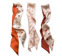 LumiSyne 3 Pezzi Sciarpa Di Seta Stretta Donna Ragazze Lungo Sottile Fazzoletto Da Collo Retro Fresco Stampa Floreale Motivo a Pois Scacchiera Nastro Sciarpa In Raso Copricapo Fascia Per Capelli