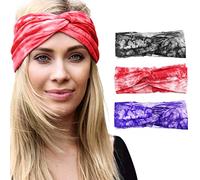 LumiSyne 3 Pezzi Tie Dye Fascia Per Capelli Donna Stile Boho Annodato Nodo a Torsione Elastica Turbante Tergisudore Fasce Di Cotone Fascia Avvolgere La Testa Per Bicicletta Yoga Workout Trucco