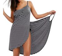 LumiSyne Bikini Copricostumi e Parei Donna Abito da Spiaggia Costumi da Bagno Copricostumi Vestito a Righe Moda Scollo a v Sexy Vestito Senza Maniche Mare,Nero,XXL