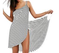 LumiSyne Bikini Copricostumi e Parei Donna Abito da Spiaggia Costumi da Bagno Copricostumi Vestito a Righe Moda Scollo a v Sexy Vestito Senza Maniche Mare,Bianco,M