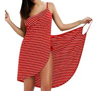 LumiSyne Bikini Copricostumi e Parei Donna Abito da Spiaggia Vestito a Righe Moda Senza Maniche Scollo a V Sexy Costumi da Bagno Vestito Mare,Frange Strette Rosse,XL