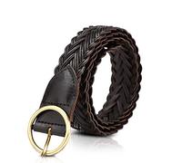 LumiSyne Cintura Intrecciata Cuoio Donna Vintage Cintura Elastica Con Fibbia Rotonda Dorata Pelle Di Vacchetta Cintura Regolabile Di Largo Cintura Sottile Per Vestito Jeans Pantaloni