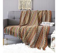 LumiSyne Coperta a Maglia Sfrangiata Houndstooth Bohémien Plaid Calda Coperte In Maglia Copriletto a Maglia Coperta Da Tiro Per Letto Poltrona o Divano 130x230cm