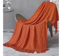 LumiSyne Coperta a Maglia Sfrangiata Tinta Unita Plaid Calda Coperte In Maglia Copriletto a Maglia Coperta Da Tiro Adatto Per Letto o Divano 130x170cm