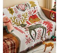 LumiSyne Coperte Decorative Di Natale Plaid In Cotone Intrecciato Con Nappina Jacquard a Tema Natalizio Arazzo Scialle Coperta Da Tiro Per Letto o Divano Coperta Campeggio Tovaglia Tappeto 180x130cm