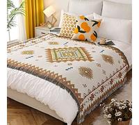 LumiSyne Coperte Disponibile Double-Face Plaid In Cotone Intrecciato Con Nappina Stile Etnico Bohemien Motivo Geometrica Decorativo Coperta Per Letto Divano Campeggio Arazzo Tovaglia Tappeto 180x130cm