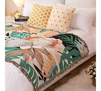 LumiSyne Coperte Double-Face Plaid In Cotone Intrecciato Con Nappina Giungla Stile Bohemien Arazzo Scialle Decorativo Coperta Da Tiro Per Letto Divano Coperta Campeggio Tovaglia Tappeto 160x130cm