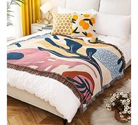 LumiSyne Coperte Double-Face Plaid In Cotone Intrecciato Con Nappina Giungla Stile Bohemien Arazzo Scialle Decorativo Coperta Da Tiro Per Letto Divano Coperta Campeggio Tovaglia Tappeto 160x130cm