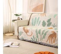 LumiSyne Coperte Double-Face Plaid In Cotone Intrecciato Con Nappina Giungla Stile Bohemien Arazzo Scialle Decorativo Coperta Da Tiro Per Letto Divano Coperta Campeggio Tovaglia Tappeto 160x130cm