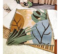 LumiSyne Coperte Double-Face Plaid In Cotone Intrecciato Con Nappina Giungla Stile Bohemien Arazzo Scialle Decorativo Coperta Da Tiro Per Letto Divano Coperta Campeggio Tovaglia Tappeto 160x130cm