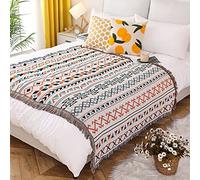 LumiSyne Coperte Double-Face Plaid In Cotone Intrecciato Con Nappina Giungla Stile Bohemien Arazzo Scialle Decorativo Coperta Da Tiro Per Letto Divano Coperta Campeggio Tovaglia Tappeto 160x130cm