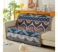 LumiSyne Coperte Double-Face Plaid In Cotone Intrecciato Con Nappina Giungla Stile Bohemien Arazzo Scialle Decorativo Coperta Da Tiro Per Letto Divano Coperta Campeggio Tovaglia Tappeto 160x130cm