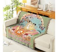 LumiSyne Coperte Double-Face Plaid In Cotone Intrecciato Con Nappina Giungla Stile Bohemien Arazzo Scialle Decorativo Coperta Da Tiro Per Letto Divano Coperta Campeggio Tovaglia Tappeto 160x130cm