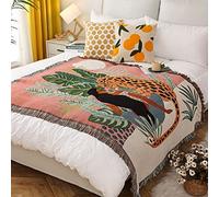 LumiSyne Coperte Double-Face Plaid In Cotone Intrecciato Con Nappina Giungla Stile Bohemien Arazzo Scialle Decorativo Coperta Da Tiro Per Letto Divano Coperta Campeggio Tovaglia Tappeto 160x130cm