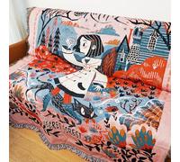 LumiSyne Coperte Double-Face Plaid In Cotone Intrecciato Con Nappina Giungla Stile Bohemien Arazzo Scialle Decorativo Coperta Da Tiro Per Letto Divano Coperta Campeggio Tovaglia Tappeto 160x130cm