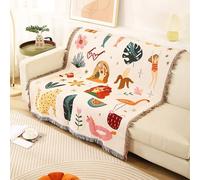 LumiSyne Coperte Double-Face Plaid In Cotone Intrecciato Con Nappina Giungla Stile Bohemien Arazzo Scialle Decorativo Coperta Da Tiro Per Letto Divano Coperta Campeggio Tovaglia Tappeto 160x130cm