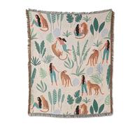 LumiSyne Coperte Double-Face Plaid In Cotone Intrecciato Con Nappina Giungla Stile Bohemien Arazzo Scialle Decorativo Coperta Da Tiro Per Letto Divano Coperta Campeggio Tovaglia Tappeto 160x130cm