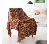 LumiSyne Coperte Double-Face Plaid In Cotone Intrecciato Con Nappina Motivo Geometrica Bohemien Stile Etnico Vintage Decorativo Coperta Da Tiro Per Letto Divano Campeggio Arazzo Tovaglia Tappeto
