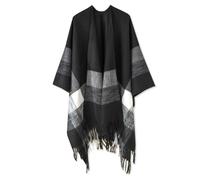 LumiSyne Donna Poncho Invernale Grande Scialle Wrap Blocchi di Colore Motivo a Quadri Righe Poncho Capes Lavorato a Maglia con Nappa Frontale Aperto Mantello Cardigan Caldo Pashmina Sciarpa Coperta