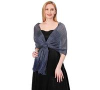 LumiSyne Donna Scialle Stola Metallici Scintillanti Con Fibbia Ad Anello Tinta Unita Glitter Nappe a Frange Foulard Lunga Leggero Stola Elegante Per Abito Da Sera Sposa Matrimonio Cerimonia Festa
