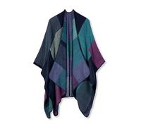 LumiSyne Invernale Scialle in Cashmere Donna Poncho Cape in Maglia Motivo a Quadri Blocchi di Colore Frontale Aperto Mantello Cardigan Coperta Scialle Elegante Maglione Poncho Caldo Pashmina Sciarpa